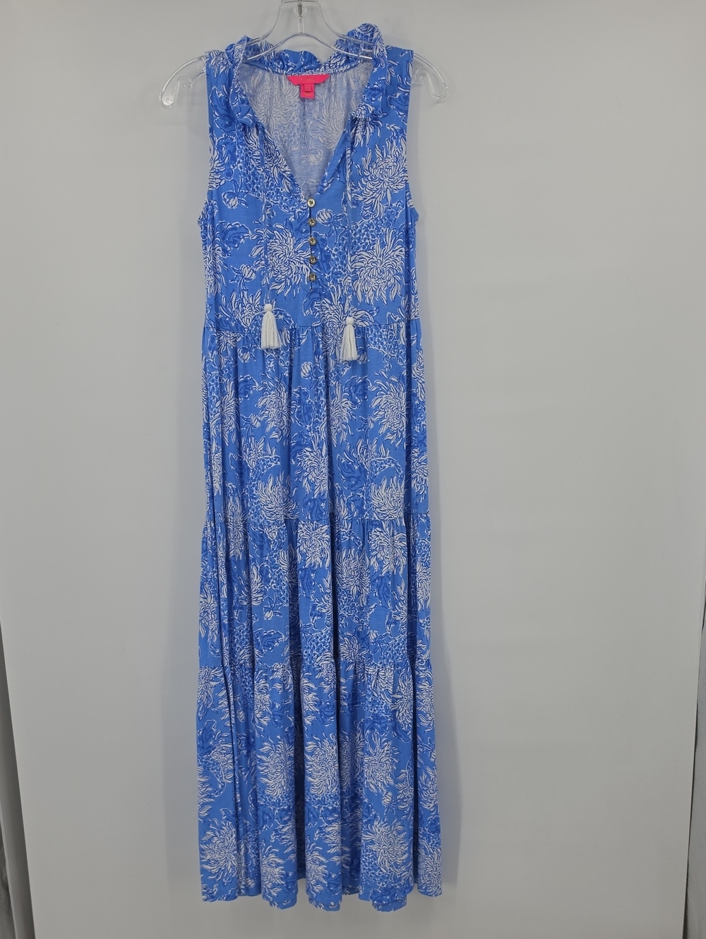 Lilly Pulitzer Blue CROC AND LOCK IT MALONE DRESS Maxi Swing Tiered Size XXS